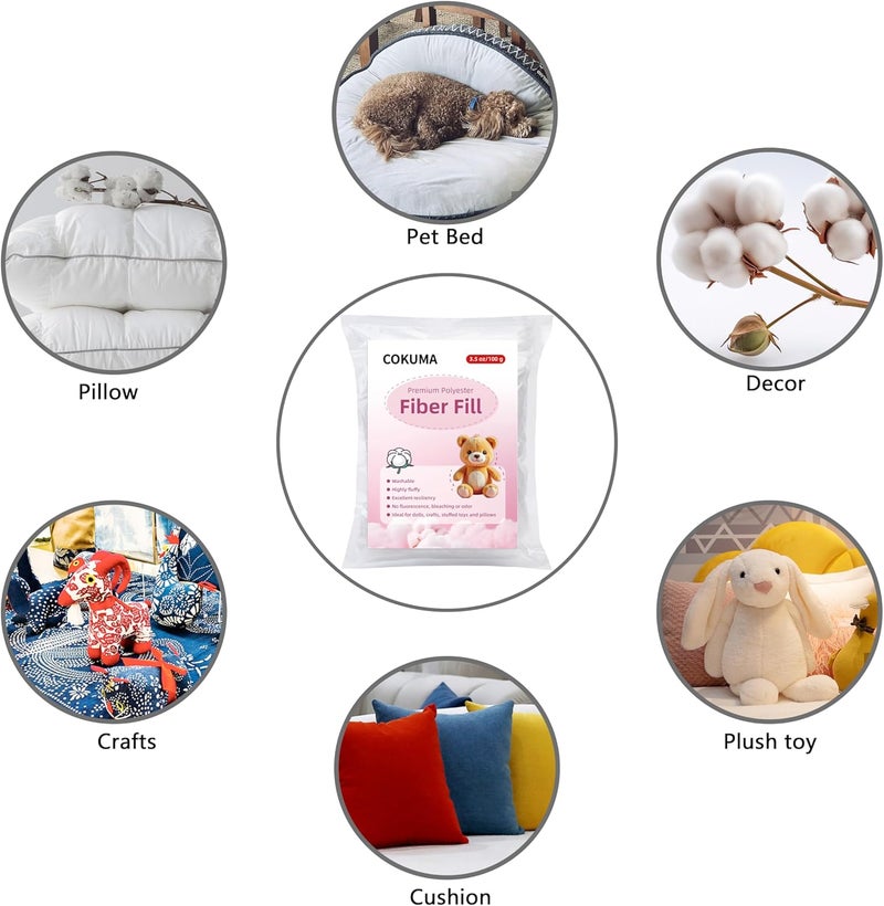 COKUMA Polyfill Stuffing, Premium Poly Filling Stuffing for Stuffed Animals, Soft and Fluffy for Craft, Crochet, Cloud Decorations, Machine Washable Fiberfill Stuffing, 3.5oz/100g - Image 4